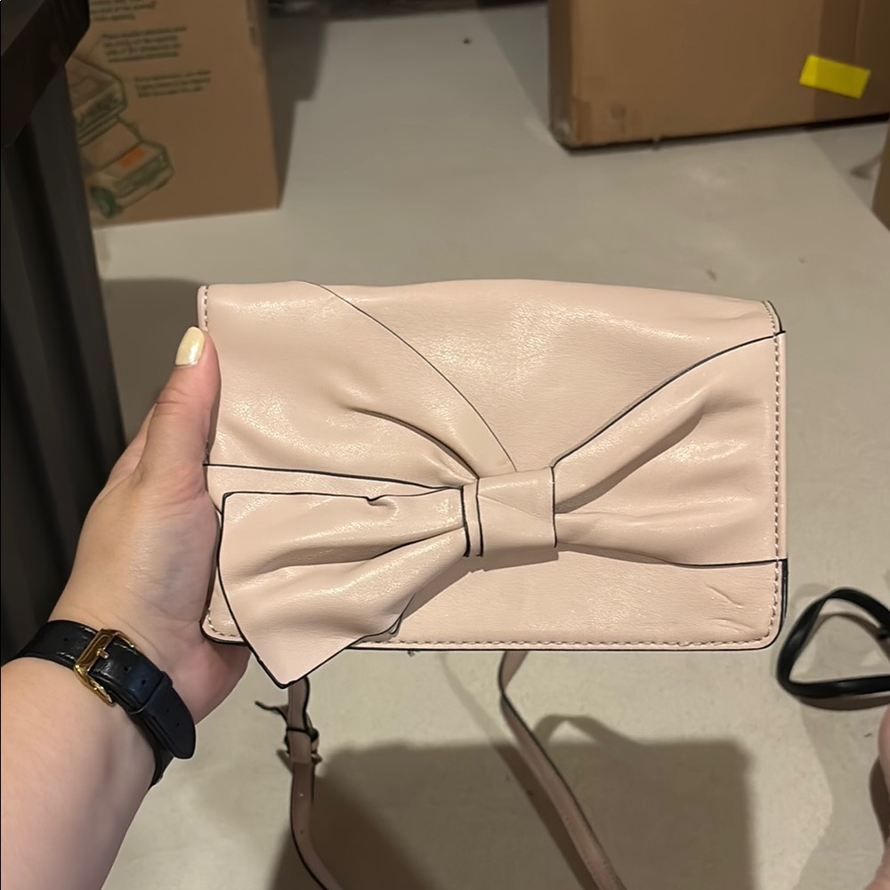 Aldo Cream Crossbody Bag with Bow Accent